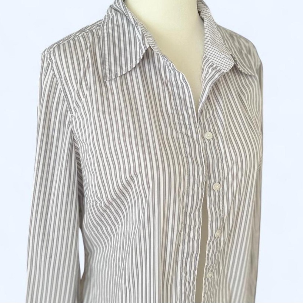 Jacob White Grey Striped Minimalist Cotton Long Sleeve Button Up Top Medium